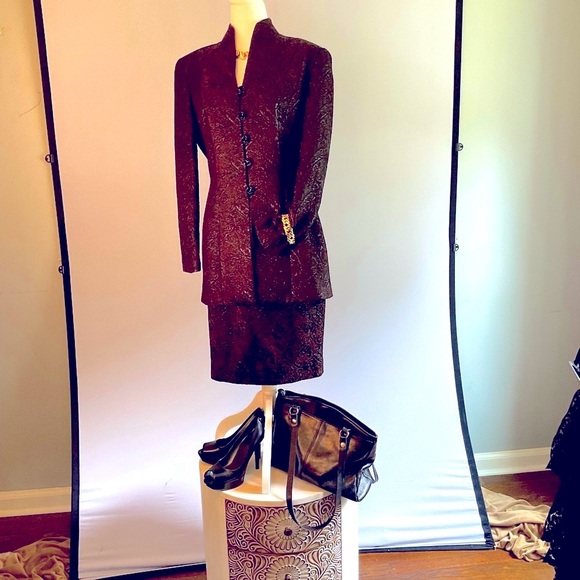 Carmen Marc Valvo Glistening Fabric Formal Evening Suit - Picture 1 of 9